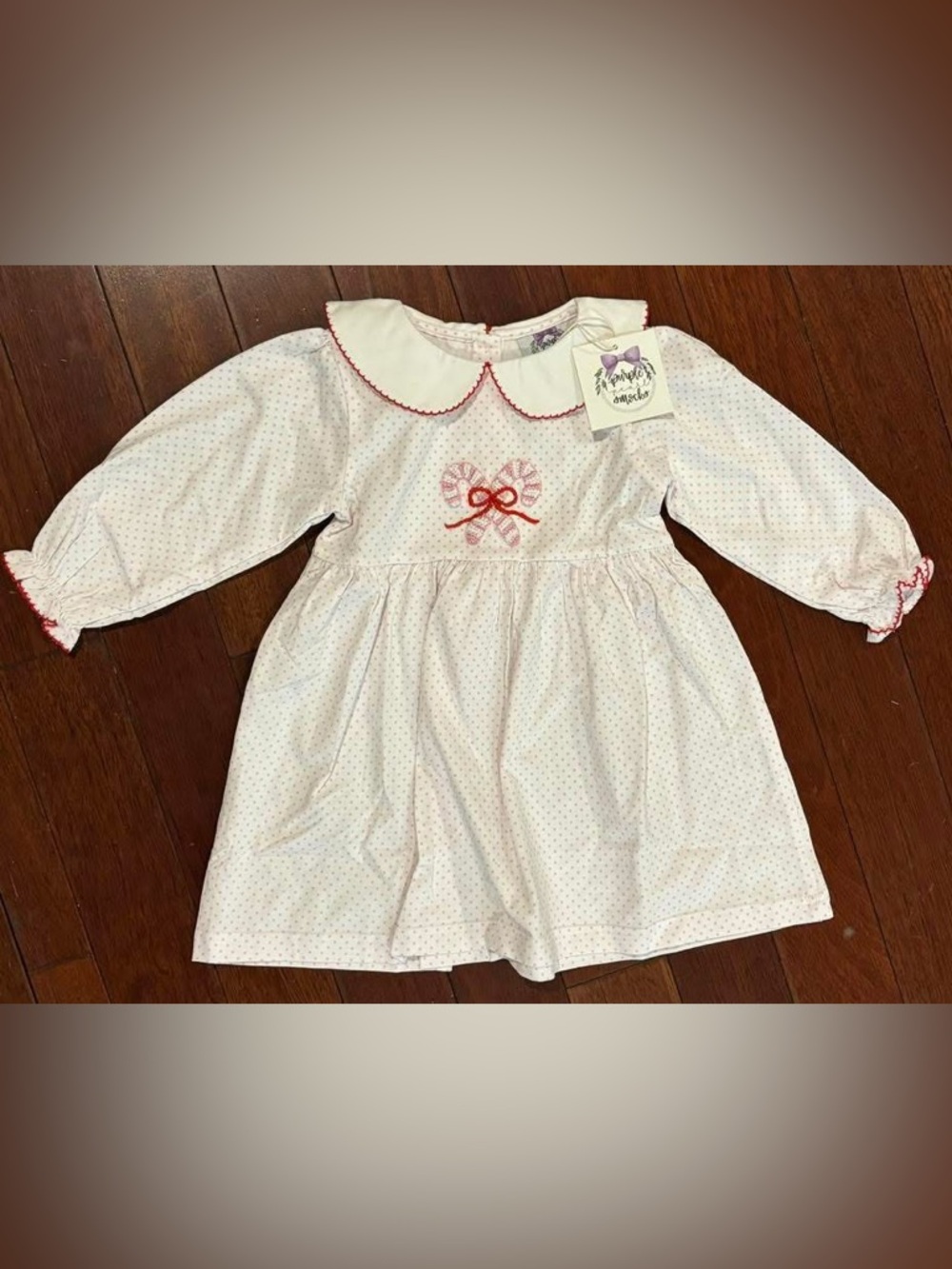 Baby Girl White Dress with Red Trim and Bow